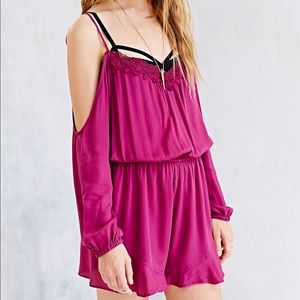 Ecoté Off-the-Shoulder Crochet-Insert Romper